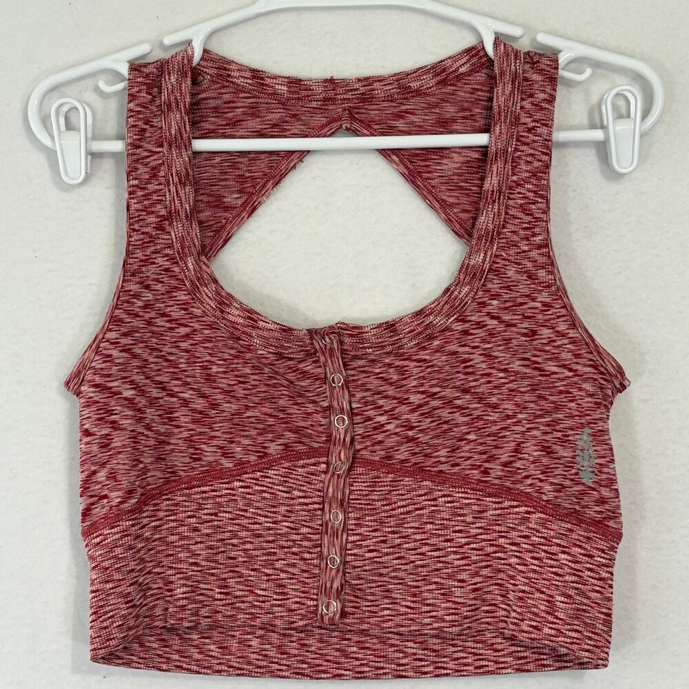 Free People Movement Crop Top Womens Medium Large Red Scoop Neck Open Back
